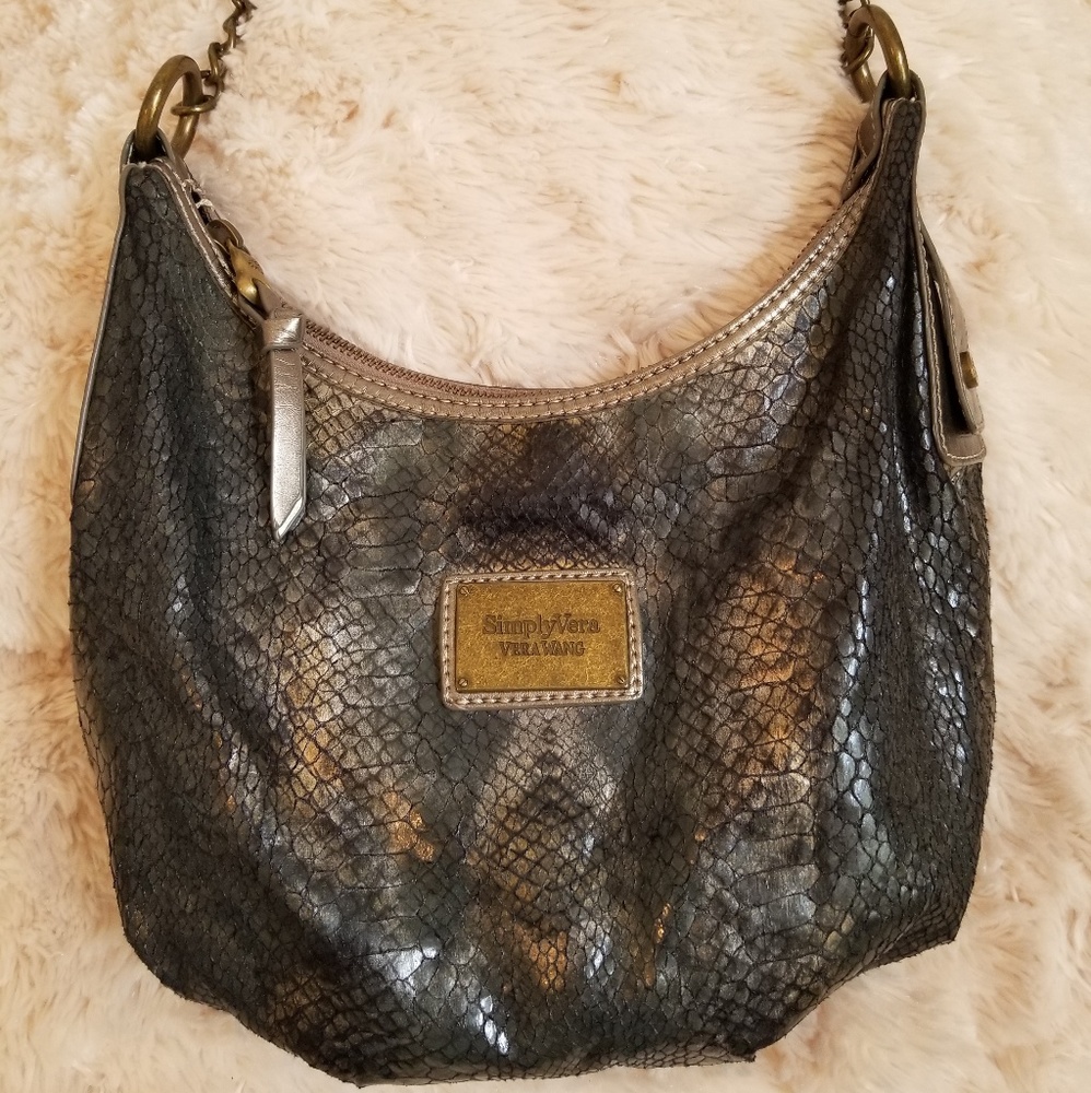 Vera Wang snakeskin handbag two-tone olive green